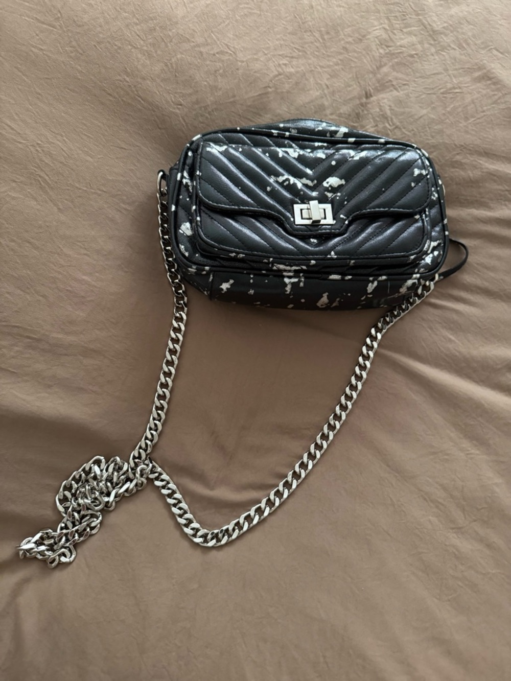 Steve Madden Black Quilted Crossbody Bag with Silver Chain